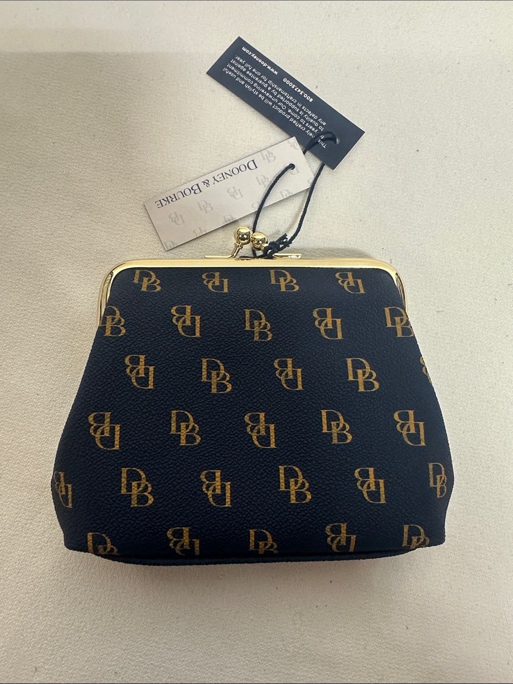 Dooney & Bourke Navy and Gold DB Monogram Kiss-Lock Coin Purse - Picture 3 of 11